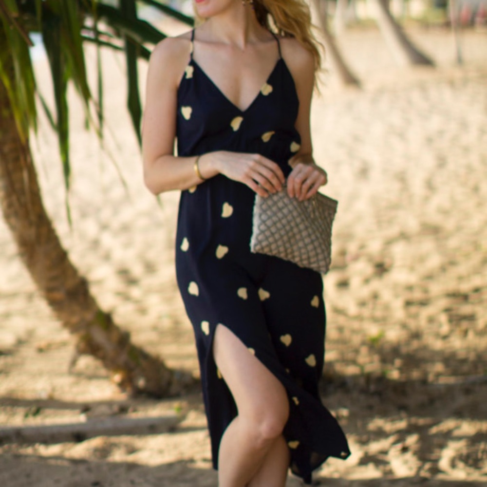 REFORMATION Navy Dress with Heart Pattern